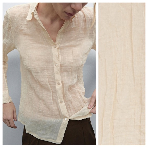 NWT. Massimo Dutti Cream Shirt with Textured Detail. Size L. - Picture 3 of 13